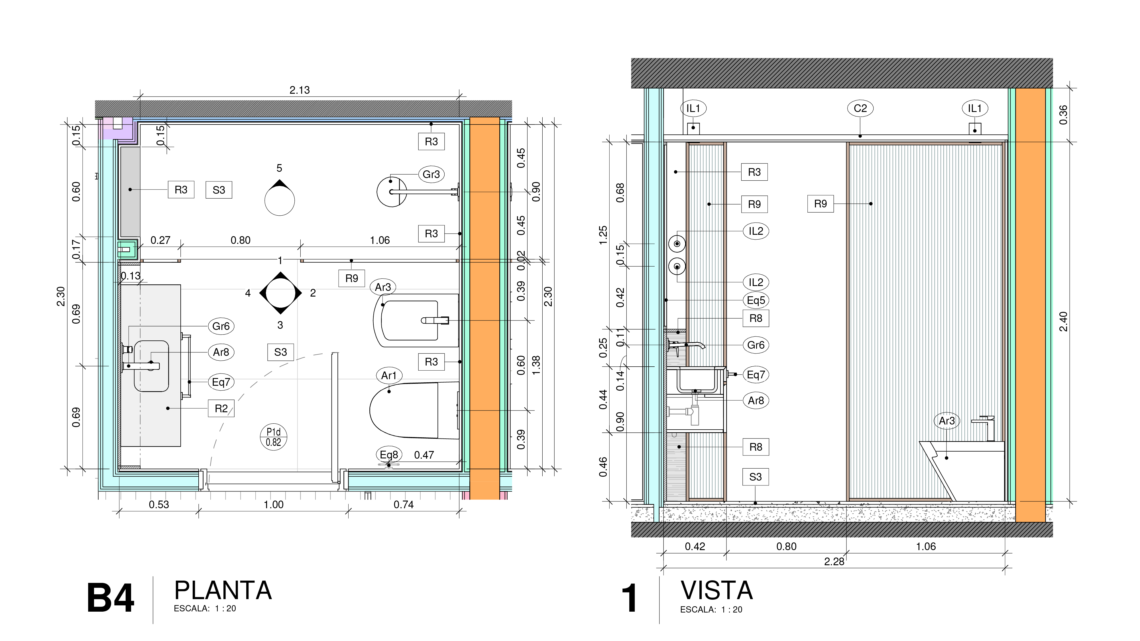 Documentación técnica arquitectónica — detalle de baño CABA — Nadia Hidalgo arquitecta